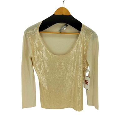 シルクカシミヤ Uネック スパンコールカットソー【1142415915346】