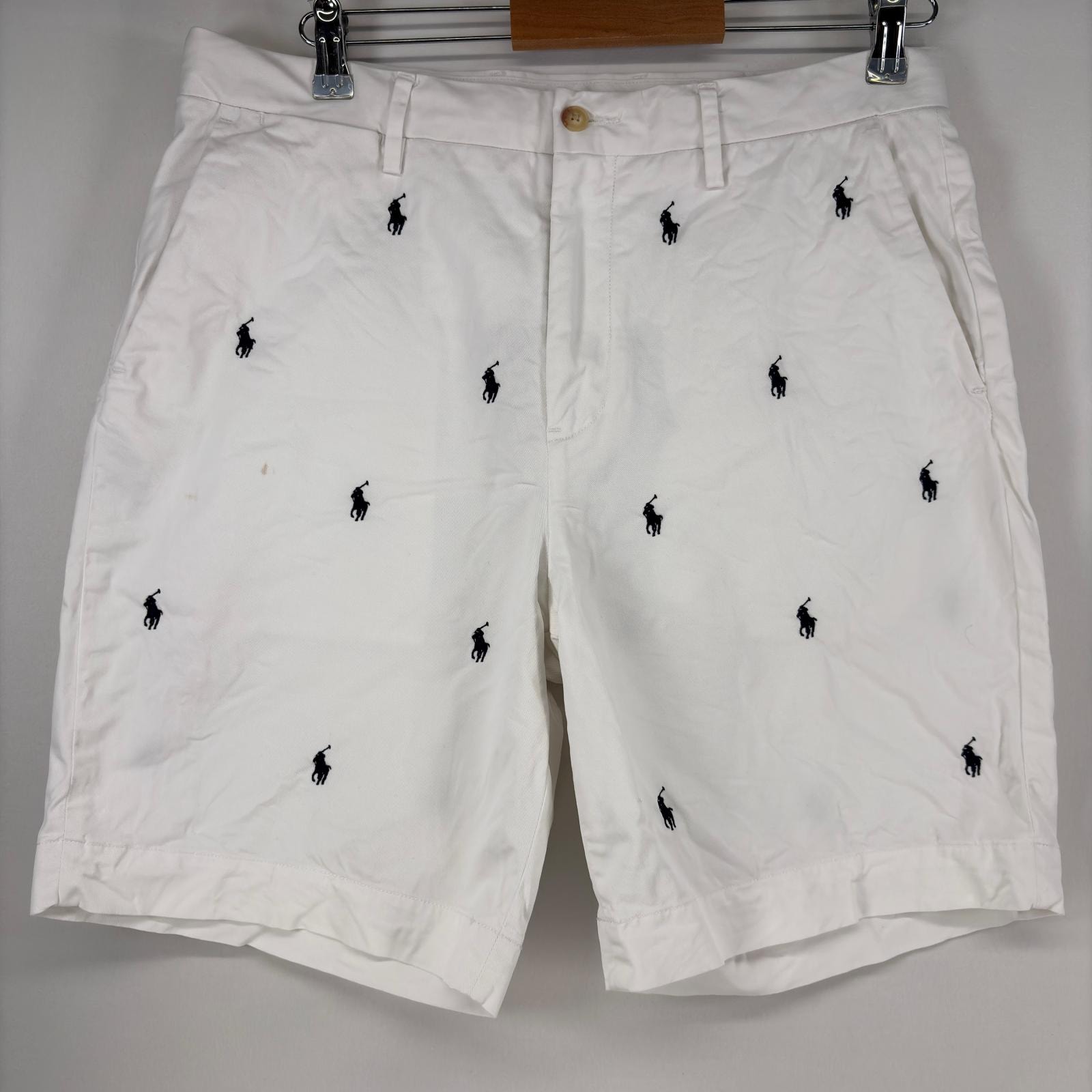 古着 ポロ・ラルフローレン POLO RALPH LAUREN ショートパンツ ポニー 総柄 チノパン ハーフパンツ w33 ホワイト 総柄 メンズ