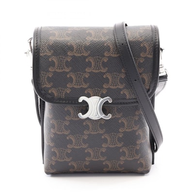 セリーヌ CELINE バーティカル ポーチ ソフトトリオンフ ショルダーバッグ バッグ PVCコーティングキャンバス レザー メンズ ブラック系 / ブラウン系 L105A4K1638SI 【新品】