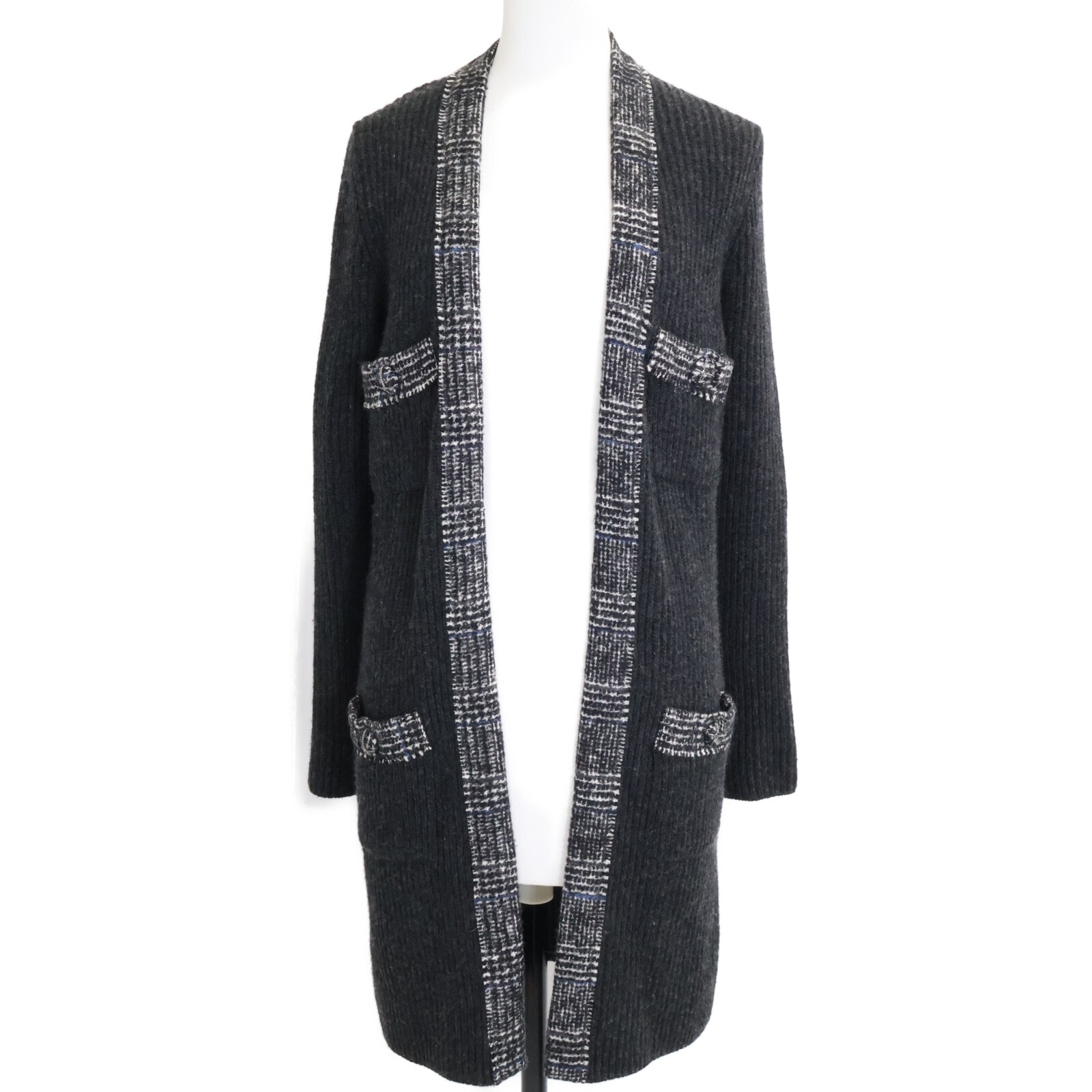シャネル 美品 国内正規 07A P31752W04010 カシミヤ リブニット ロングカーディガン 38
