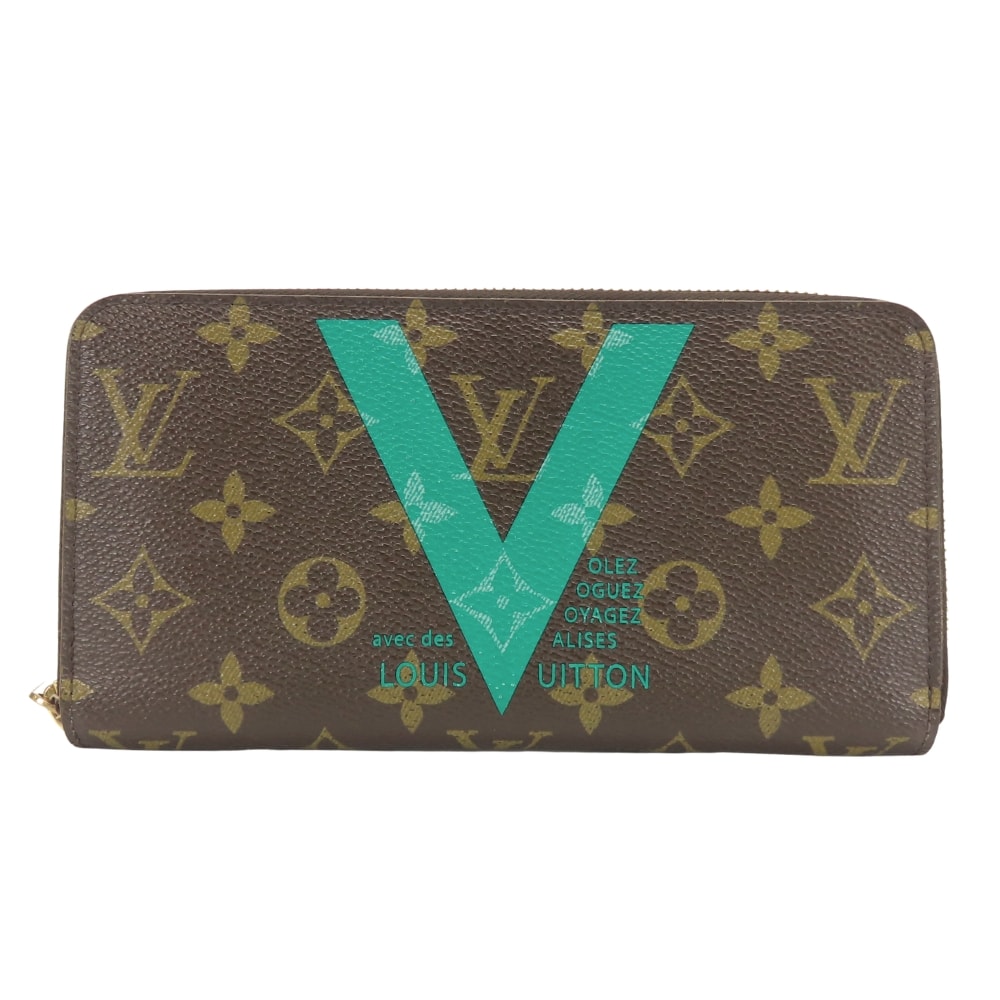 【中古】 ルイ・ヴィトン 長財布(ラウンドファスナー) ジッピー・ウォレット M60928 モノグラム テュルコワーズ ブラウン Vライン レディース 女性 LOUIS VUITTON