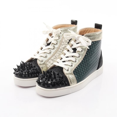 クリスチャンルブタン Christian Louboutin スパイクスタッズ スニーカー 靴 レザー PVCコーティングキャンバス レディース ブラック系 / グリーン系 / ゴールド系 【中古】