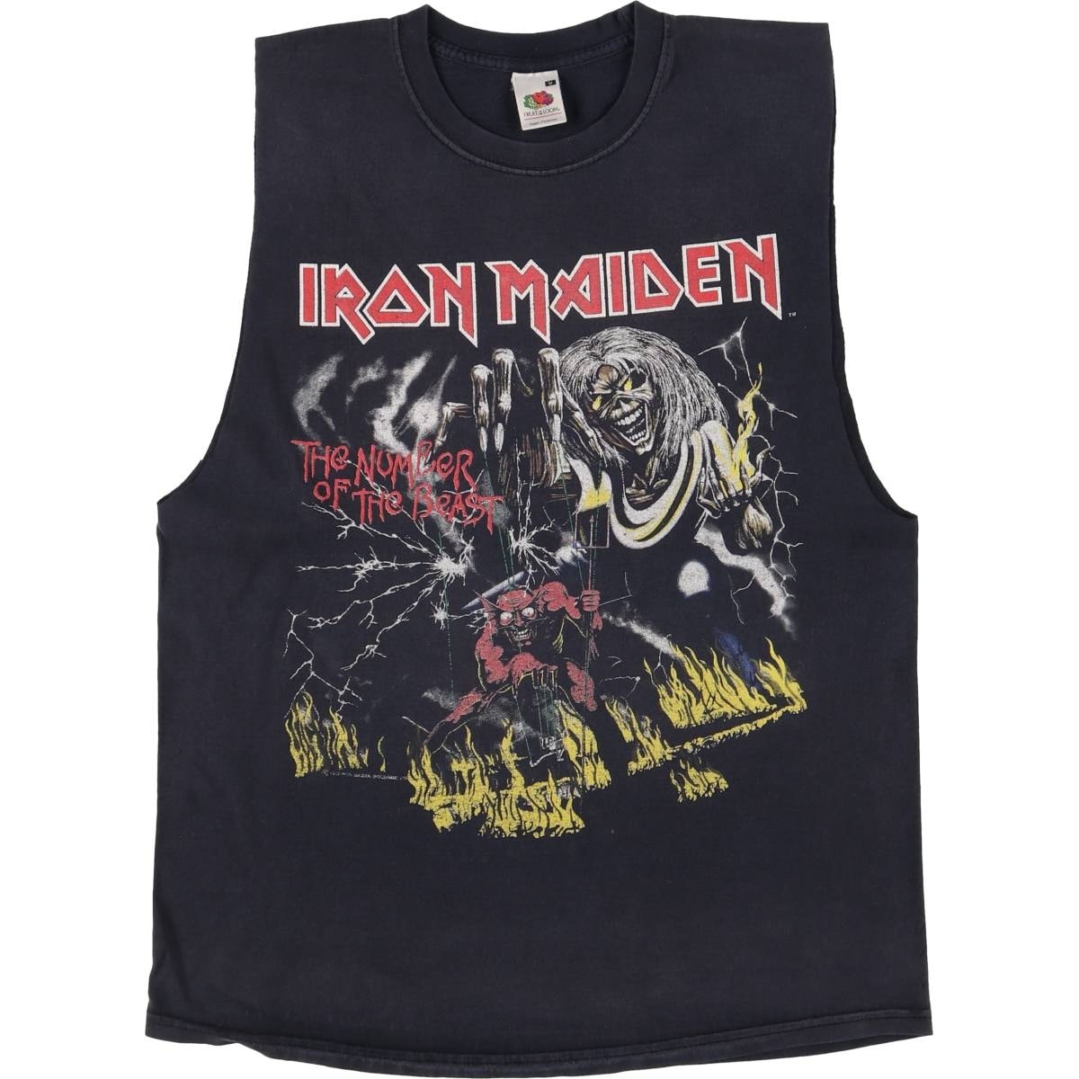 古着 90年代 フルーツオブザルーム FRUIT OF THE LOOM IRON MAIDEN アイアンメイデン ドクロ柄 スカル柄 カットオフ バンドTシャツ バンT メンズM相当 ヴィンテージ/eaa559499