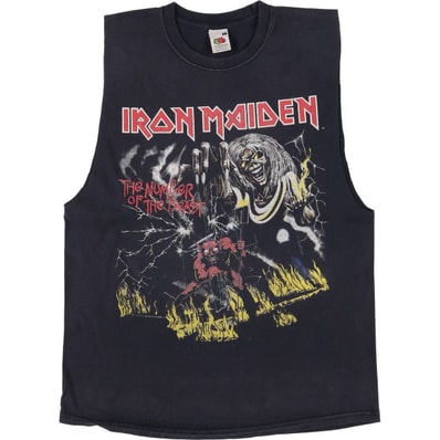 古着 90年代 フルーツオブザルーム FRUIT OF THE LOOM IRON MAIDEN アイアンメイデン ドクロ柄 スカル柄 カットオフ バンドTシャツ バンT メンズM相当 ヴィンテージ/eaa559499