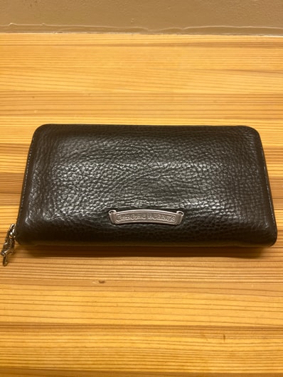 Chrome Hearts REC F Zip #2 Black Leather Plain Scroll Label Wallet "Black"