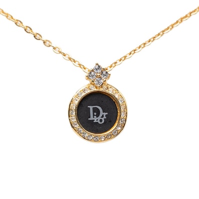 ディオール ロゴ ネックレス ゴールド ブラック メッキ ラインストーン レディース Dior 【中古】