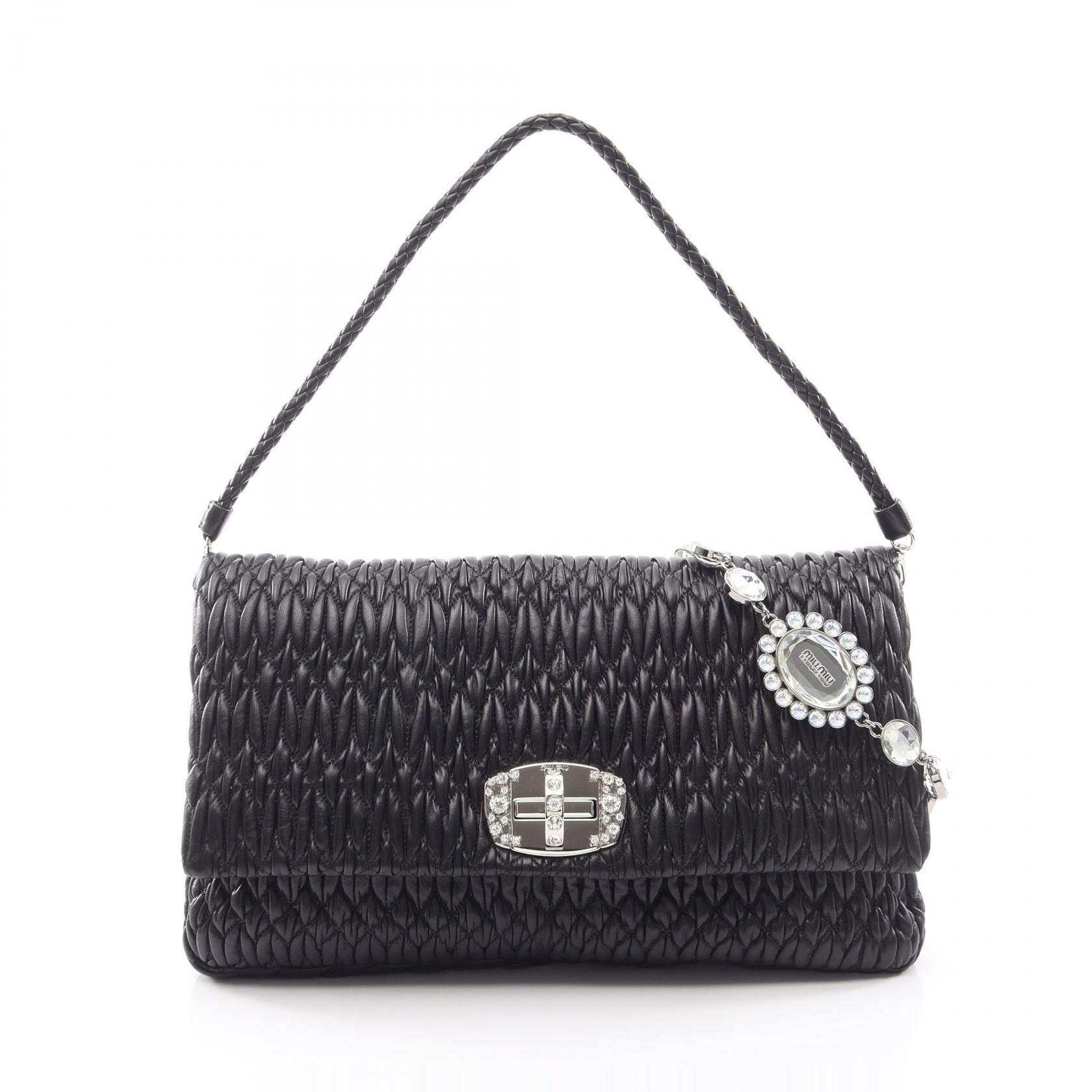 ミュウ ミュウ Miu Miu NAPPA CRYSTAL マテラッセ 2WAY ショルダーバッグ バッグ レザー レディース ブラック系 【中古】