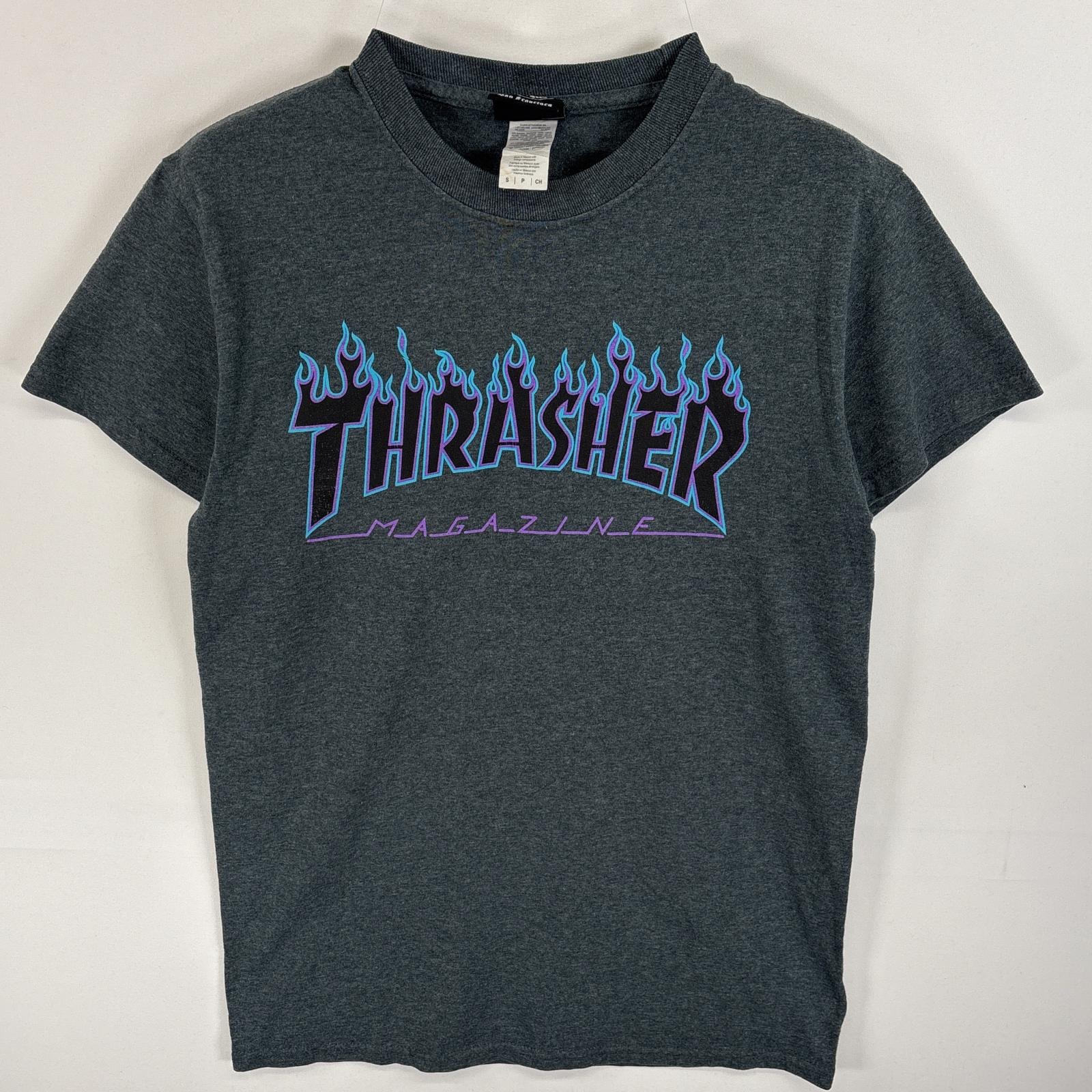 古着 スラッシャー THRASHER 半袖Tシャツ ラバープリント ファイヤーデザイン スケボー S  グレー メンズ