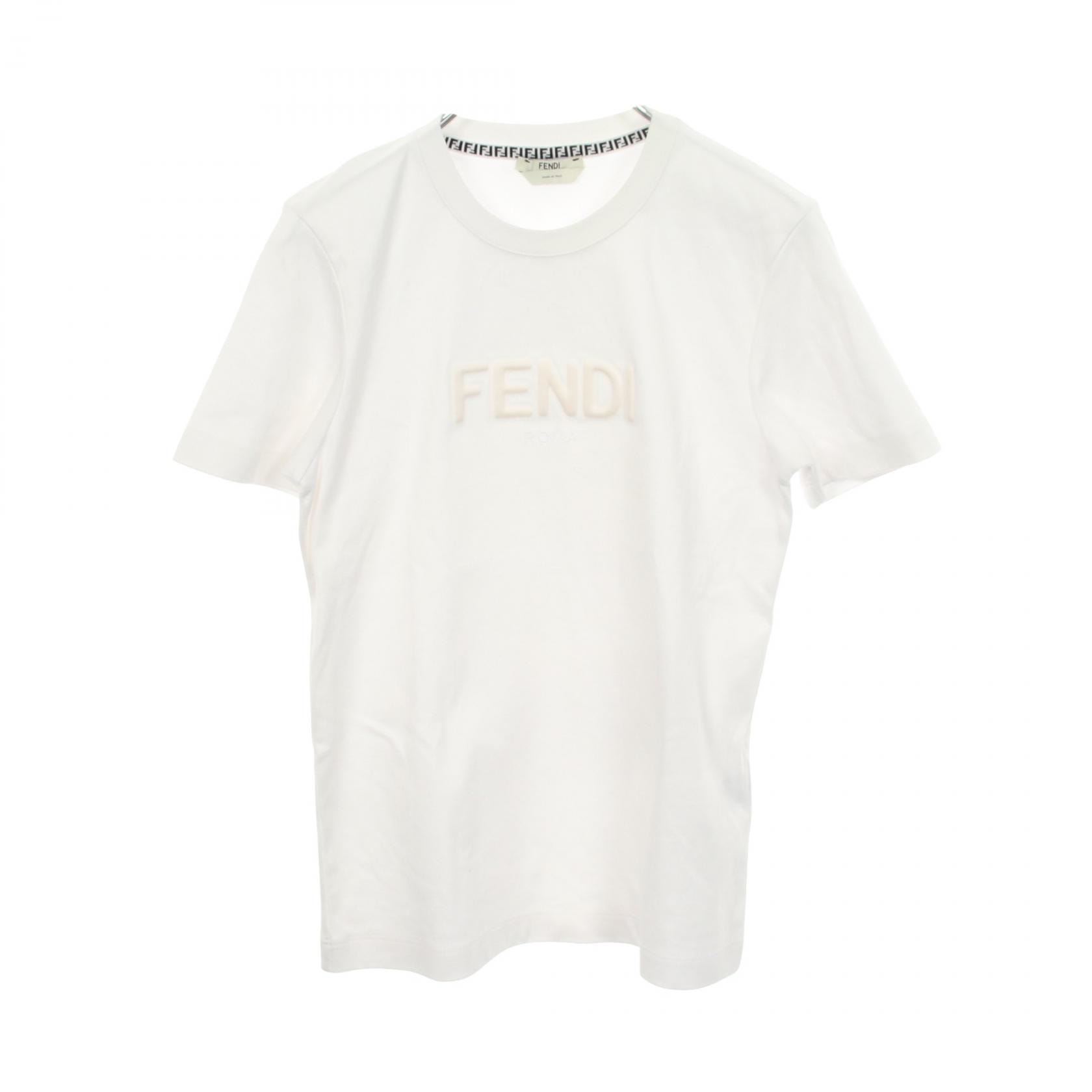フェンディ FENDI エンボスロゴ クルーネック 半袖Tシャツ 衣料品 トップス コットン レディース ホワイト系 【中古】