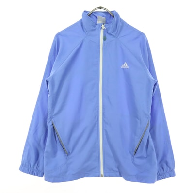 美品 adidas アディダス ワンポイントロゴ 長袖 ウインドブレーカー L ブルー