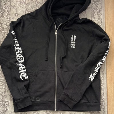 Chrome Hearts Vertical Logo Zip Up Hoodie "Black"