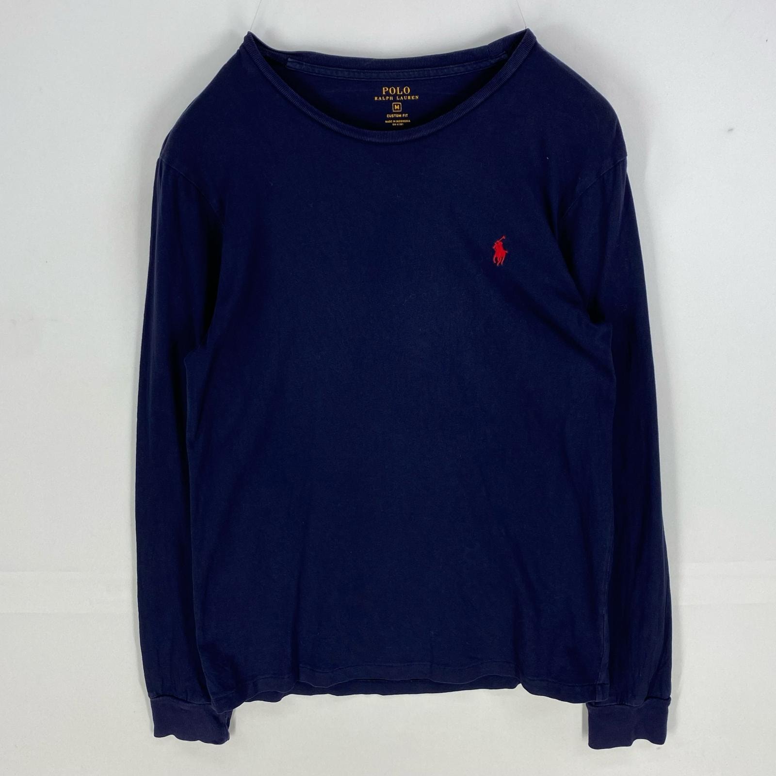 古着 ポロ・ラルフローレン POLO RALPH LAUREN 長袖Tシャツ ワンポイント ロゴ刺繍 ロングスリーブ M ネイビー系 メンズ