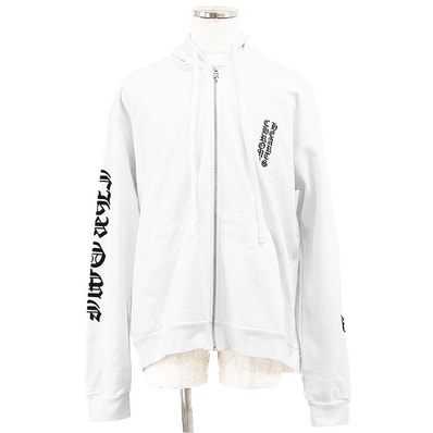 【美品】CHROME HEARTS クロムハーツ パーカー ジップアップ ダガー サイズ LARGE メンズ ロゴ アームロゴ プリント スウェット コットン100% トップス ホワイト 白 米国製