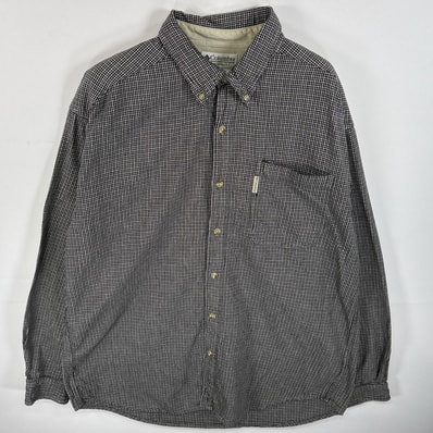 古着 コロンビア Columbia 長袖シャツ ボタンダウンシャツ ワンポイント ロゴ 大きいサイズ XL ブラック系 チェック メンズ