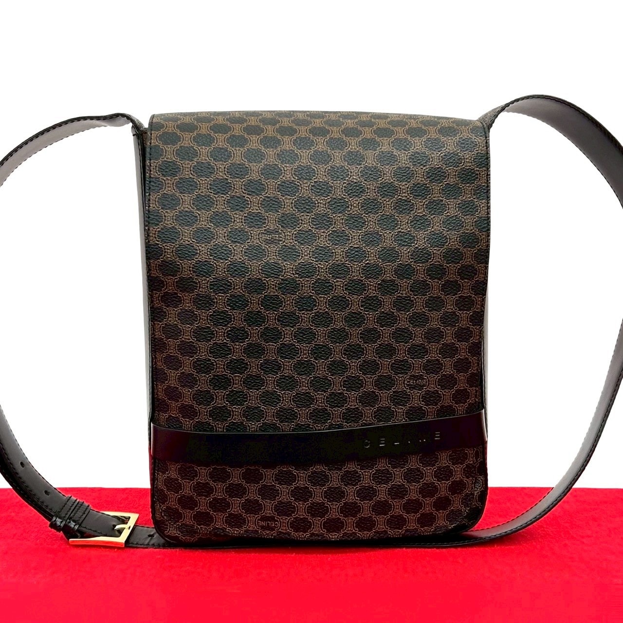 CELINE セリーヌ マカダム ブラゾン 柄 レザー PVC ショルダーバッグ ブラック
31778