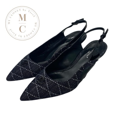 ルイヴィトン LOUIS VUITTON アークライトライン パンプス 靴 シューズ デニム パテント ラバー ネイビー ブラック LVロゴ スリングバック