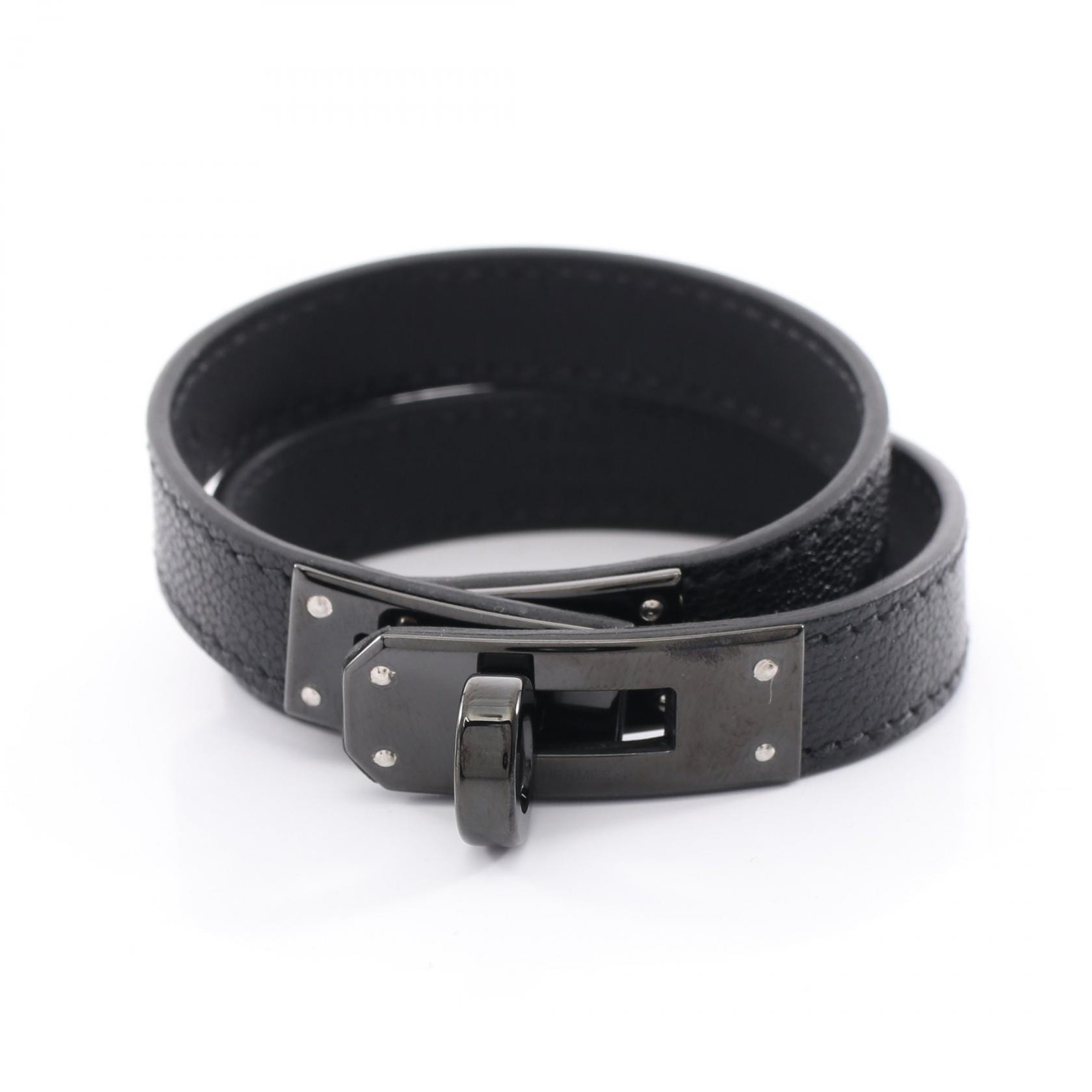 エルメス HERMES ケリーブレスレット ドゥブルトゥール ブレスレット アクセサリー レザー シャムキラ / シェーブル シェーブル レディース ブラック系 010680CH 【中古】
