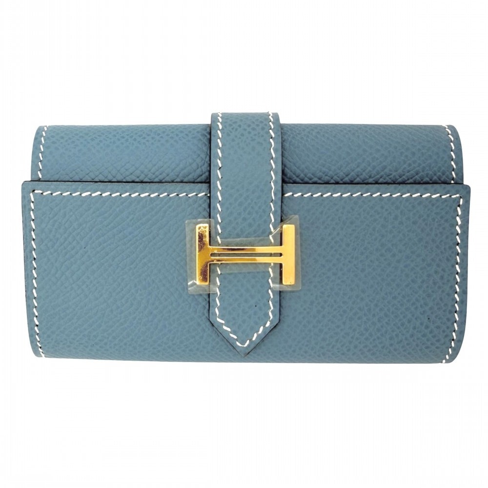 HERMES エルメス キーケース ベアン 4連 小物 □J刻印 レザー    ブルー 青 ゴールド金具 ユニセックス 2006年【中古品】