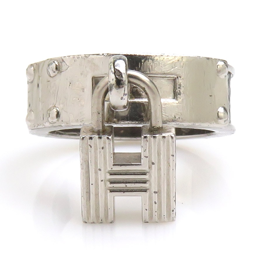 エルメス HERMES スカーフリング H カデナチャーム メタル/レザー シルバー/ブラック レディース【中古】 e62197a