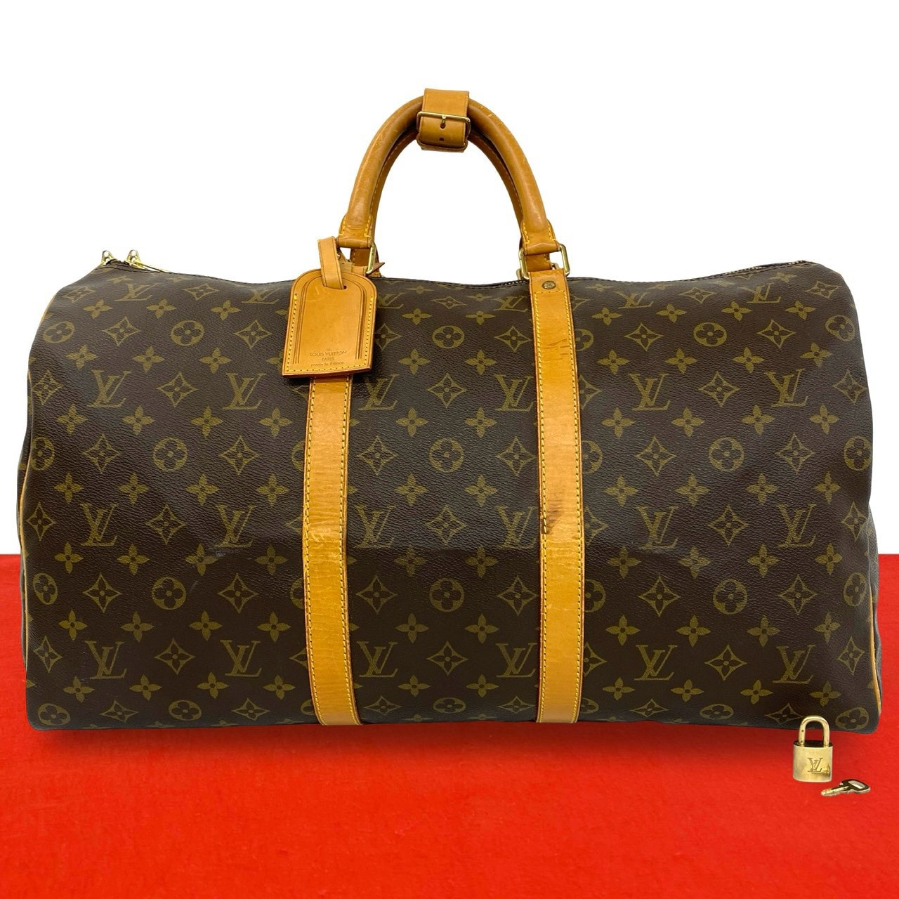 LOUIS VUITTON ルイヴィトン キーポル 50 モノグラム PVC レザー ボストンバッグ ブラウン
 18362