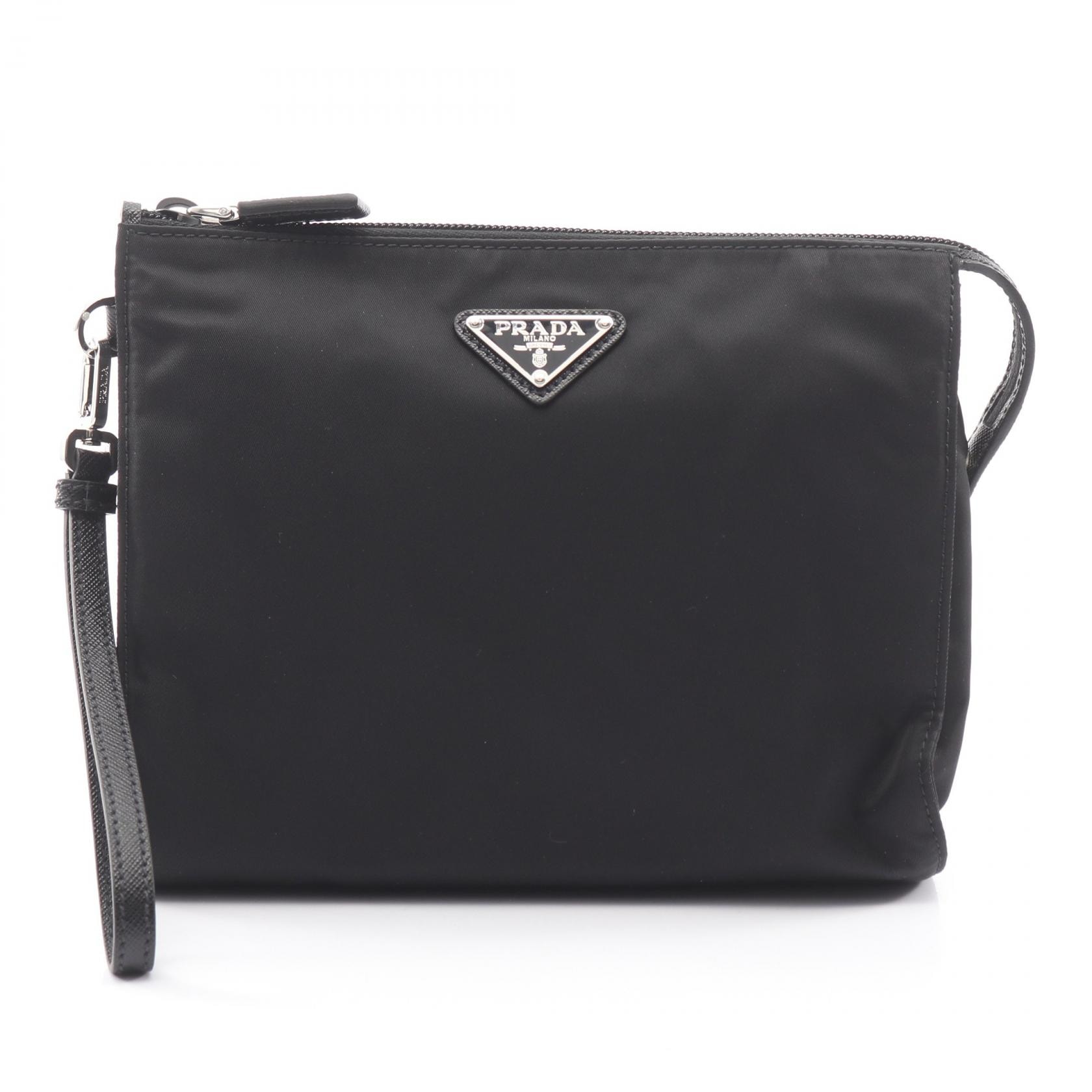 プラダ PRADA Re-Nylon ネセセール TESSUTO+SAFFIANO セカンドバッグ クラッチバッグ バッグ ナイロン サフィアーノレザー メンズ レディース ブラック系 2NE7892DMHF0002 【新品】
