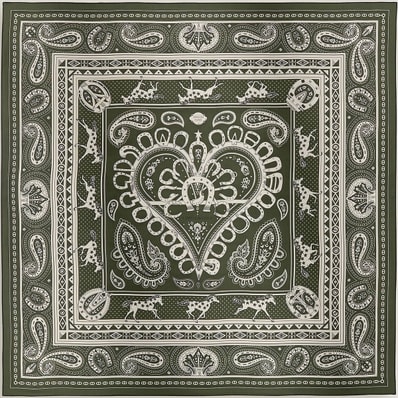 HERMES エルメス スカーフ カレ140 シュヴァル ドゥ クール バンダナ カーキフォンセ/白/黒 カシミヤ/シルク 新品