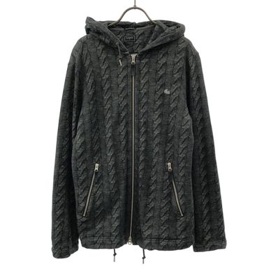 LACOSTE ラコステ 日本製 EDITION LIMITEE 総柄 ロゴワッペン 長袖 コットンニット ジップパーカー 5 グレー