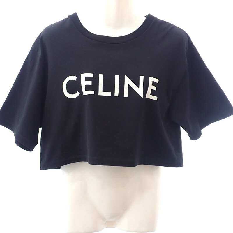 セリーヌ CELINE ロゴクロップドTシャツ S 2X761501F 半袖Tシャツ コットン ブラック レディース【中古】【Aランク】