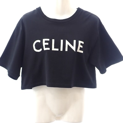 セリーヌ CELINE ロゴクロップドTシャツ S 2X761501F 半袖Tシャツ コットン ブラック レディース【中古】【Aランク】