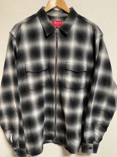 Supreme Shadow Plaid Flannel Zip Up Shirt "Black"