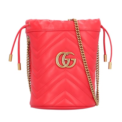 グッチ ミニバケット GGマーモント ショルダーバッグ レザー 575163 レッド レディース GUCCI 中古