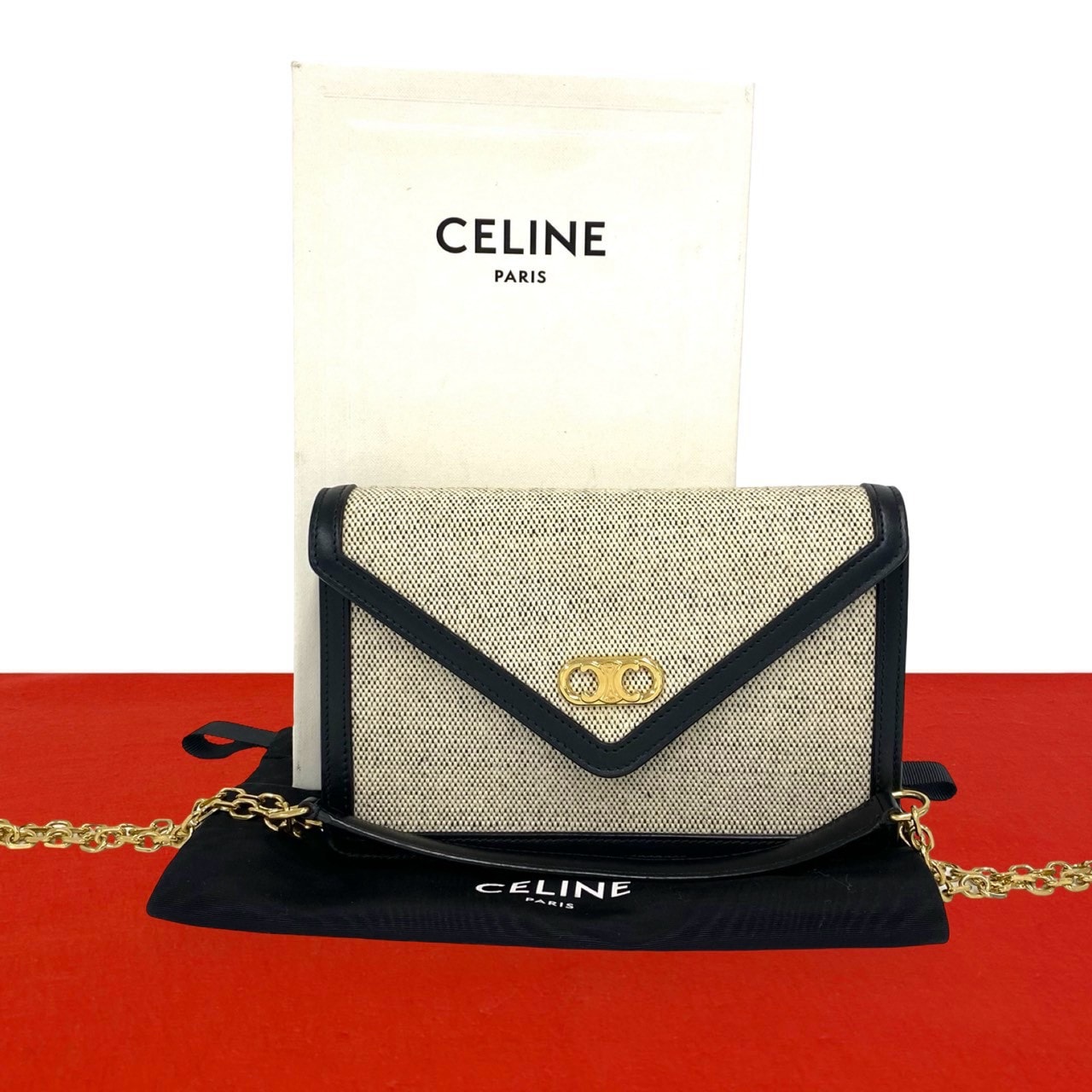 CELINE セリーヌ トリオンフ チェーン ショルダー キャンバス レザー ショルダーバッグ ブラック
37007