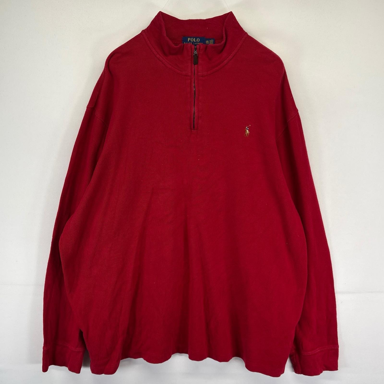古着 ポロ・ラルフローレン POLO RALPH LAUREN スウェット ハーフジップ プルオーバー ワンポイントロゴ 2XL  レッド系 メンズ