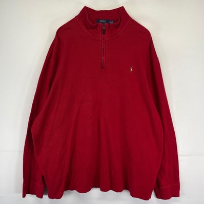 古着 ポロ・ラルフローレン POLO RALPH LAUREN スウェット ハーフジップ プルオーバー ワンポイントロゴ 2XL レッド系 メンズ