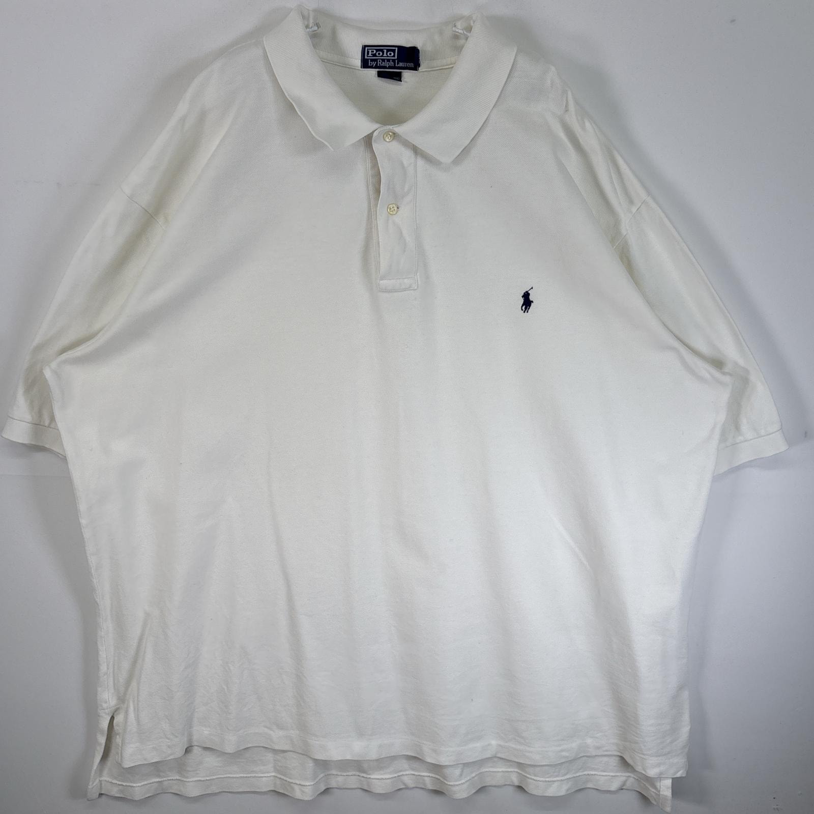 古着 90's/90年代 ポロバイラルフローレン Polo by Ralph Lauren 鹿の子 半袖 ポロシャツ ロゴ 刺繍 大きいサイズ 2ボタン 3XLT TALL  ホワイト 無地 メンズ