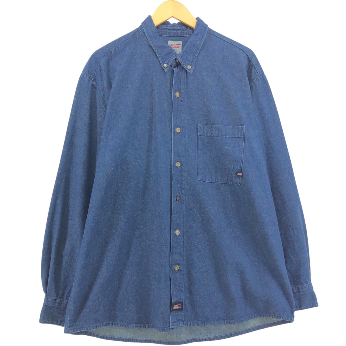 古着 ディッキーズ Dickies バットダイ 長袖 ボタンダウンデニムシャツ メンズXL相当/eaa555862