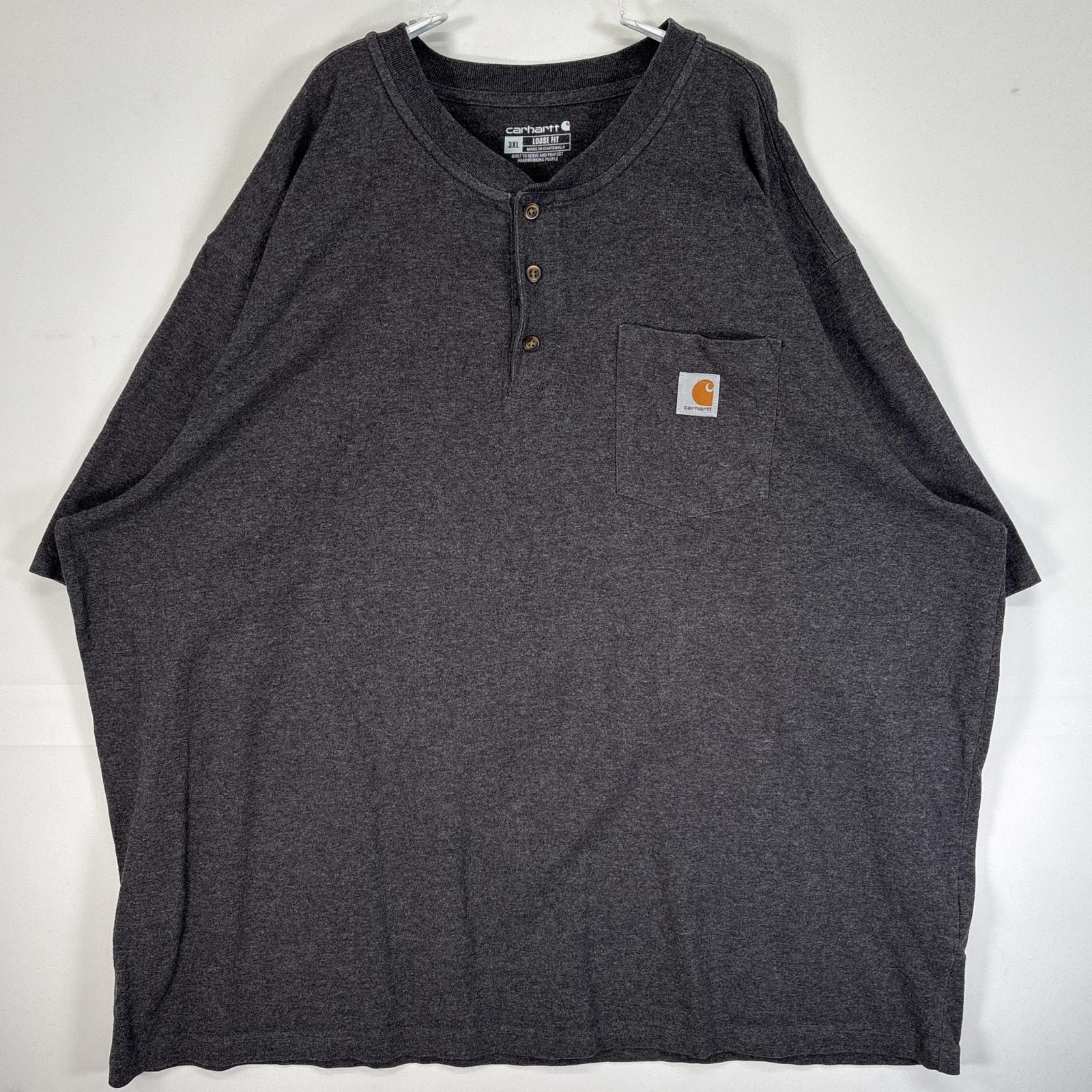 古着 カーハート Carhartt 半袖Tシャツ ヘンリーネック 大きいサイズ 肉厚 ワンポイント ロゴ 3XL  グレー 無地 メンズ