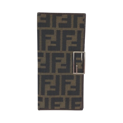 美品 FENDI フェンディ ズッカ ダークブラウン シルバー金具 キャンバス レザー/ 長財布 ロングウォレット 601487 【中古】