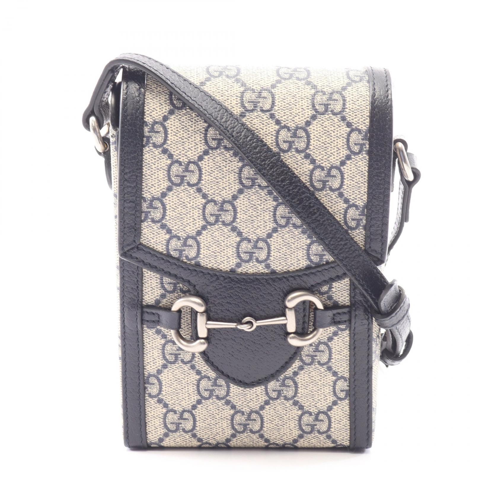 グッチ GUCCI ホースビット 1955 ミニバッグ ショルダーバッグ バッグ PVCコーティングキャンバス レザー レディース ベージュ系 / ネイビー系 625615 【中古】