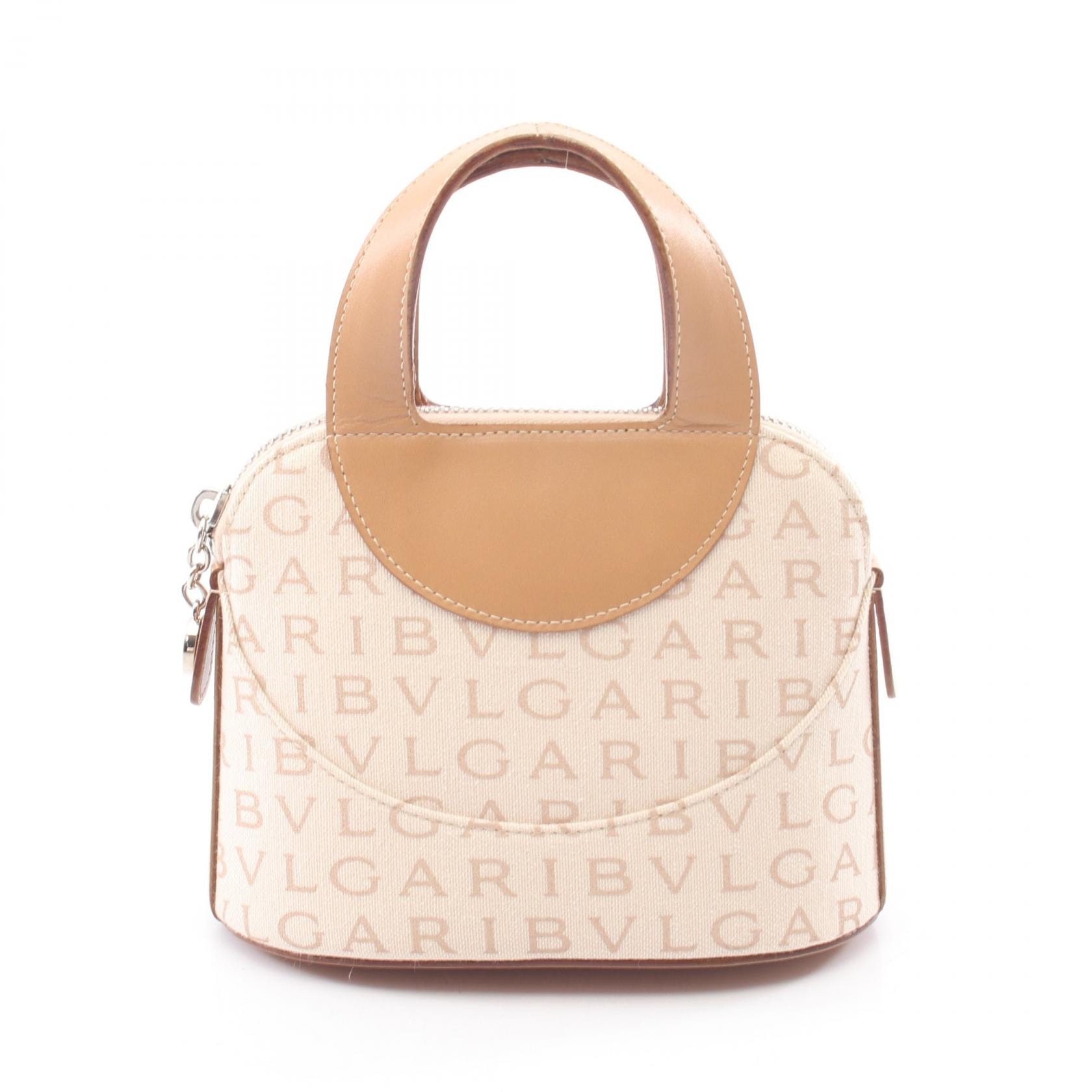 ブルガリ BVLGARI ロゴマニア ミニ ハンドバッグ バッグ レザー キャンパス レディース アイボリー系 / ベージュ系 【中古】
