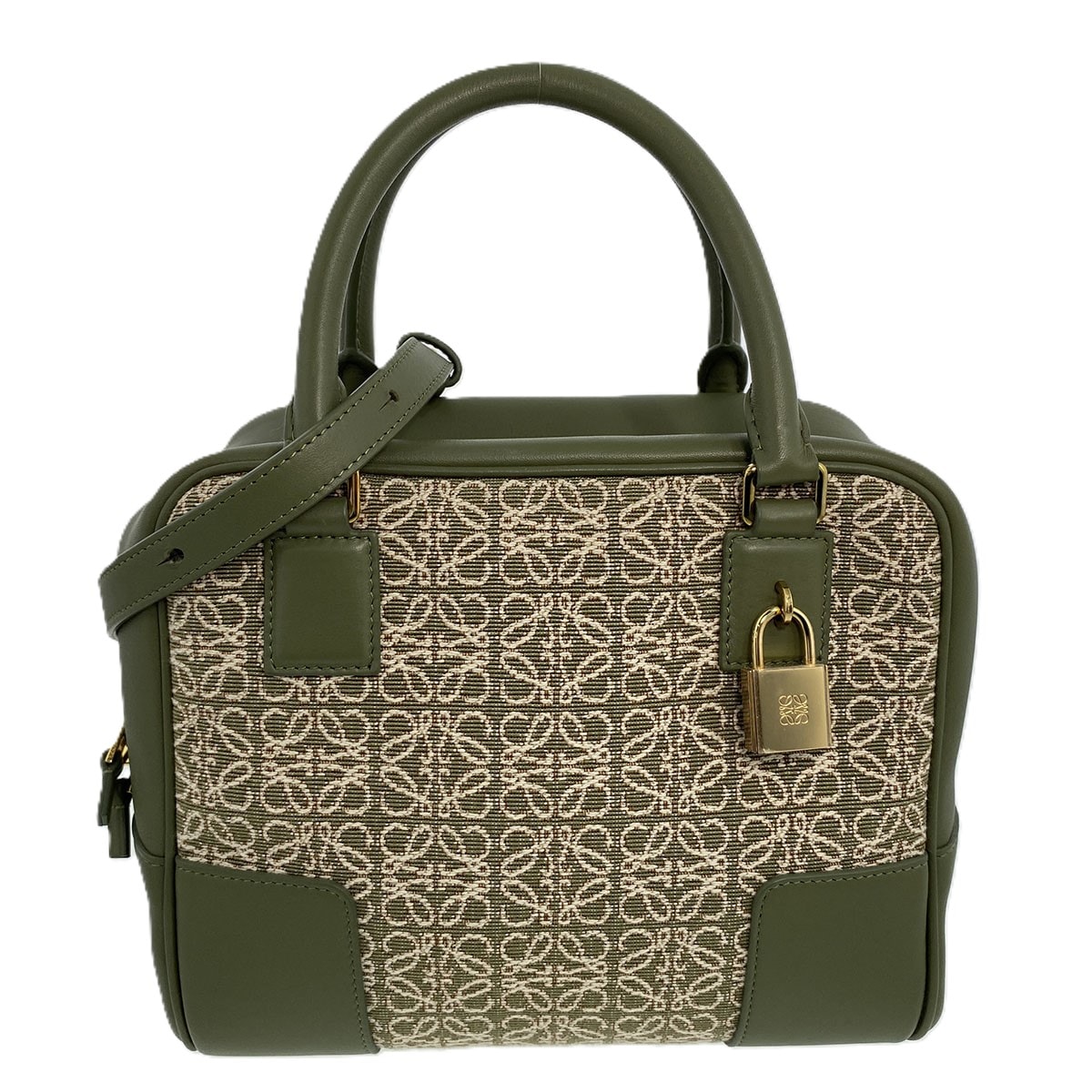 【お値下げ品】LOEWE ロエベ リピートアナグラム アマソナ19 ハンドバッグ A039N10X03 レザー カーキ  レディース【中古】