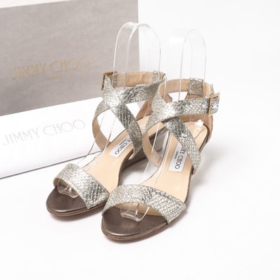 ■美品■JIMMY CHOO ジミーチュウ 247CHIARA サンダル サイズ36 1/2 ラメグリッター アンクルストラップ ウェッジソール 靴 ブランド古着【中古】20251029/RA6307