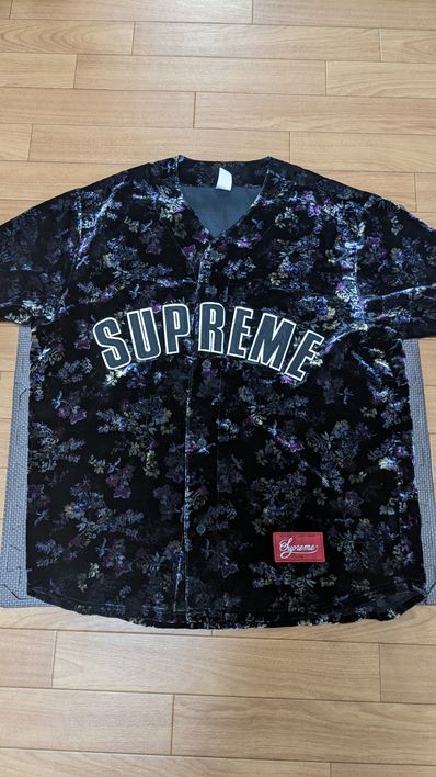 Supreme Floral Velour Baseball Jersey "Black"