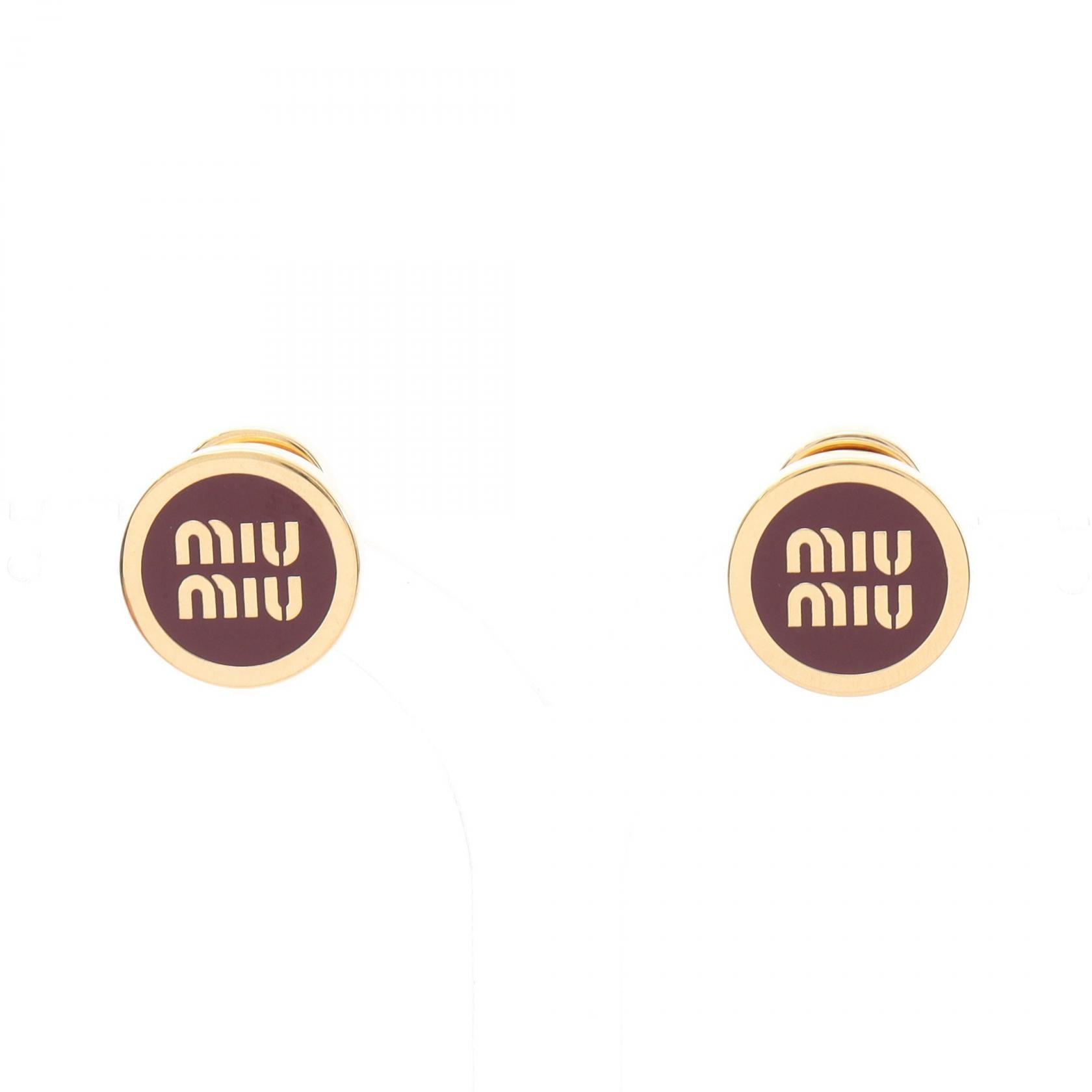 ミュウ ミュウ Miu Miu ロゴ ラウンド ピアス ジュエリー GP(ゴールドメッキ) レディース ゴールド系 / ボルドー系 【中古】