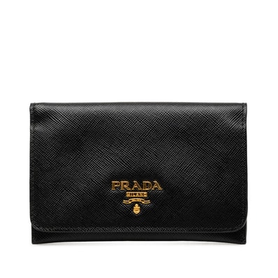 プラダ カードケース 名刺入れ ブラック サフィアーノレザー レディース PRADA 【中古】