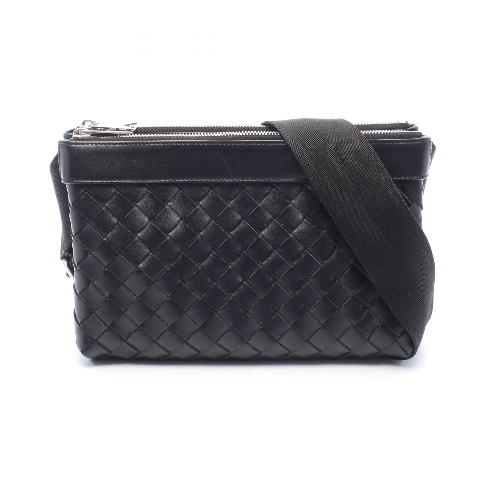 ボッテガヴェネタ BOTTEGA VENETA イントレチャート デュオ ショルダーバッグ バッグ レザー メンズ ブラック系 【中古】