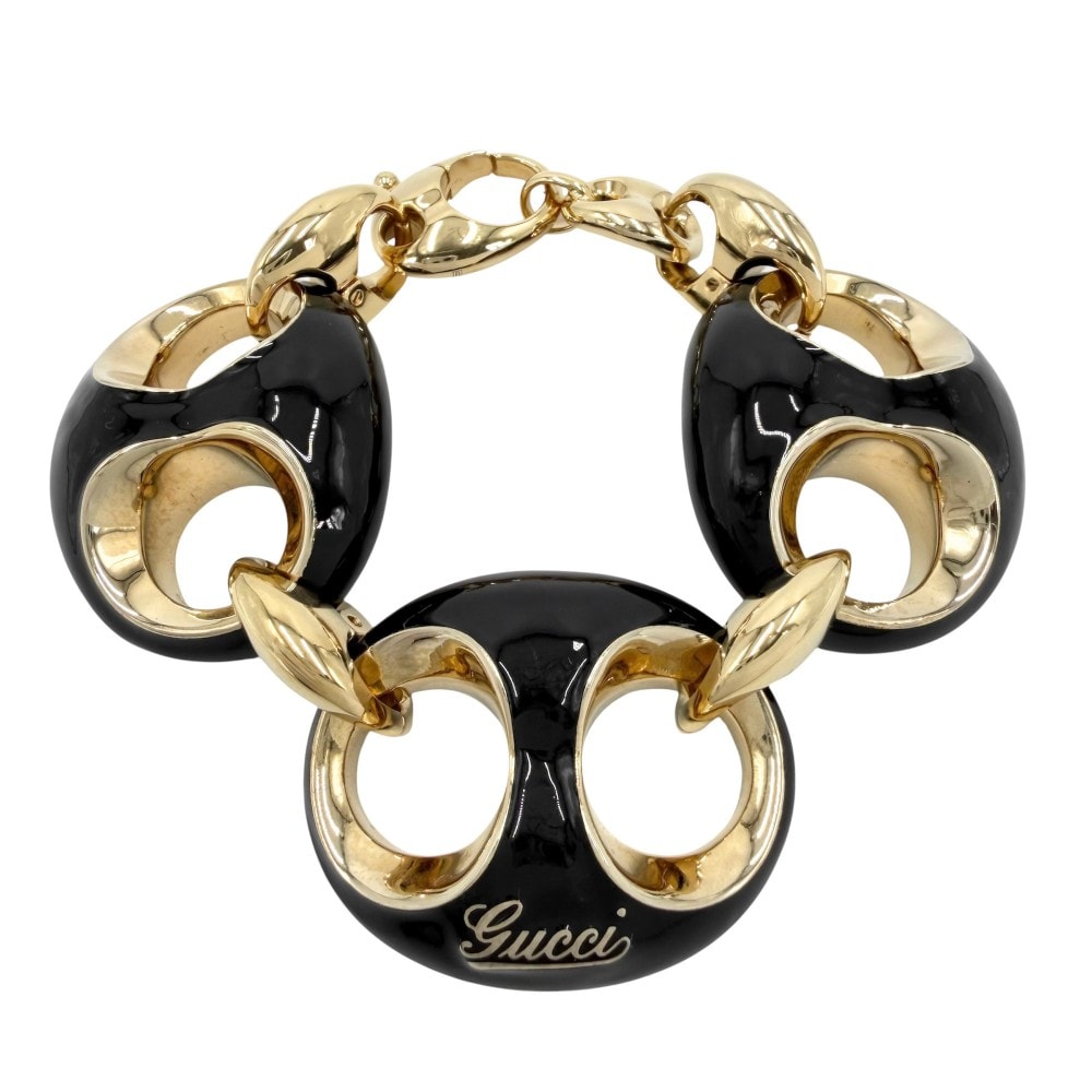 GUCCI グッチ ブレスレット マリーナ チェーン アクセサリー 小物 メンズ レディース Lサイズ    838126 ブラック 黒 ゴールド ユニセックス 約129.1g 美品【中古品】