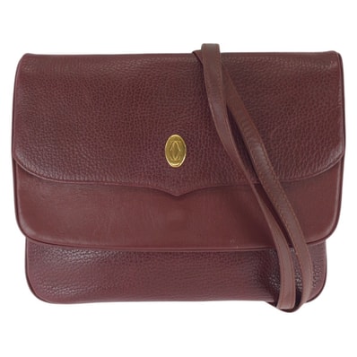 美品 CARTIER カルティエ マストライン ワインレッド ボルドー ゴールド金具 レザー ショルダーバッグ 603990 【中古】