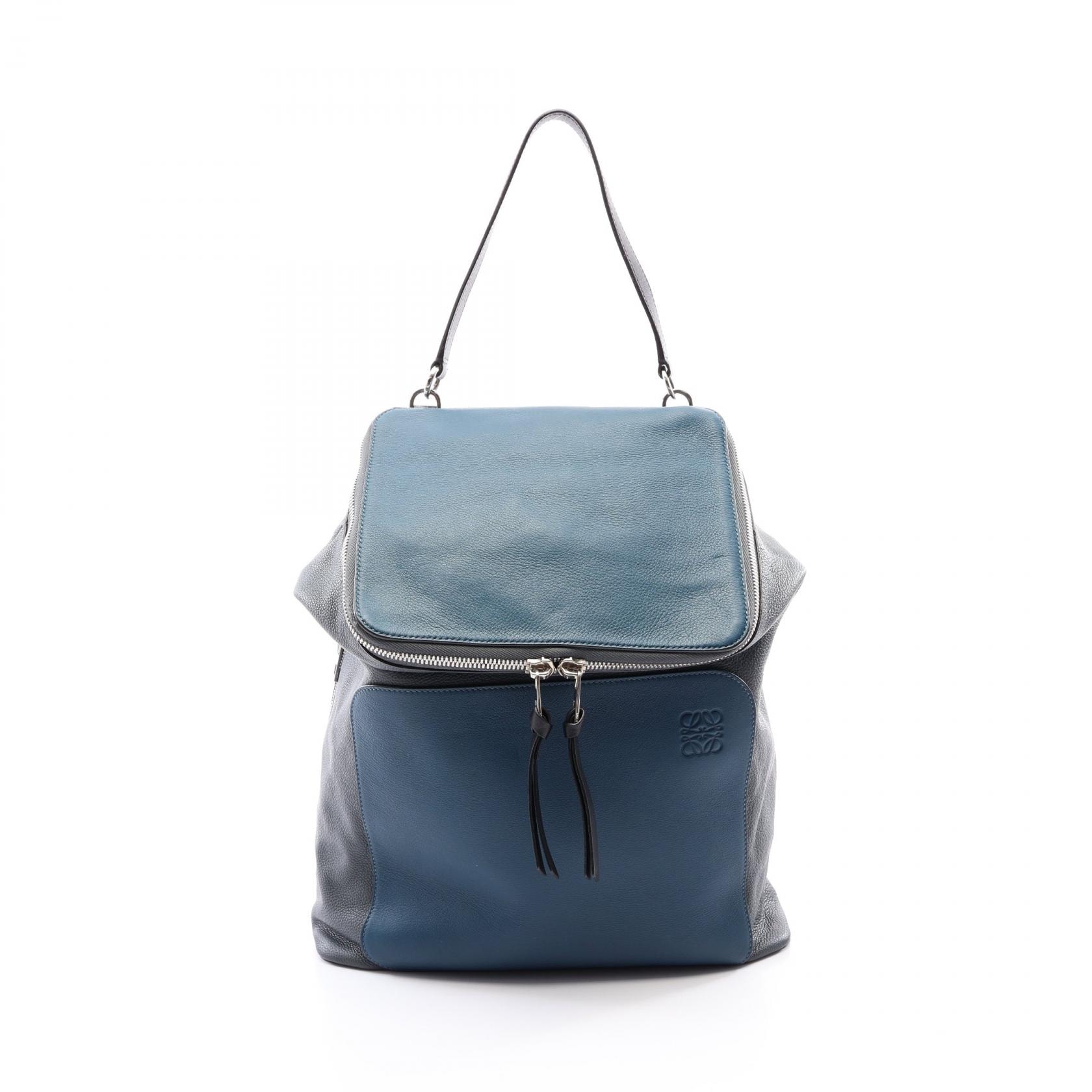 ロエベ LOEWE GOYA ゴヤ リュックサック バックパック バッグ レザー メンズ レディース ブルー系 / グレー系 / ブラック系 【中古】
