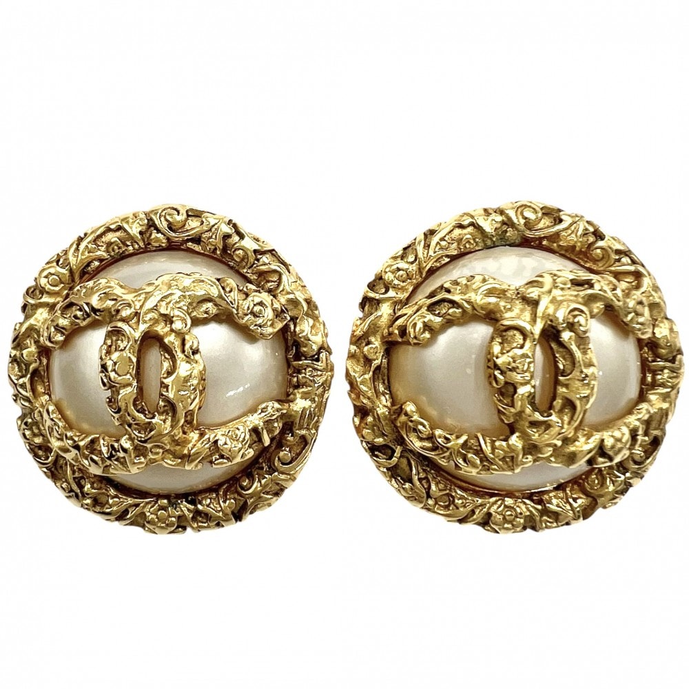 CHANEL シャネル イヤリング ラウンド アクセサリー ヴィンテージ  ココマーク GP  フェイクパール   93A ゴールド レディース 約35.0g 1993年【中古品】